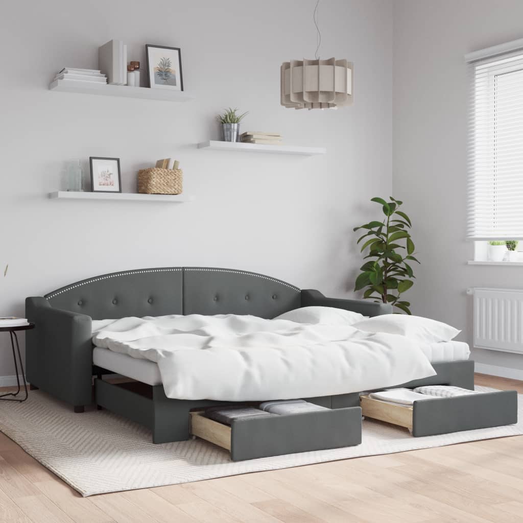 vidaXL Daybed with Trundle and Drawers Dark Grey 90x190 cm Fabric
