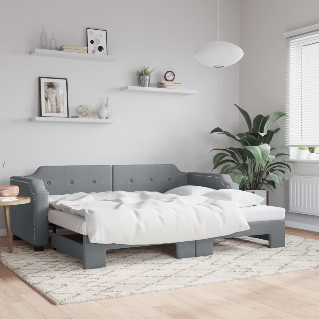 vidaXL Daybed with Trundle Light Grey 90x190 cm Fabric
