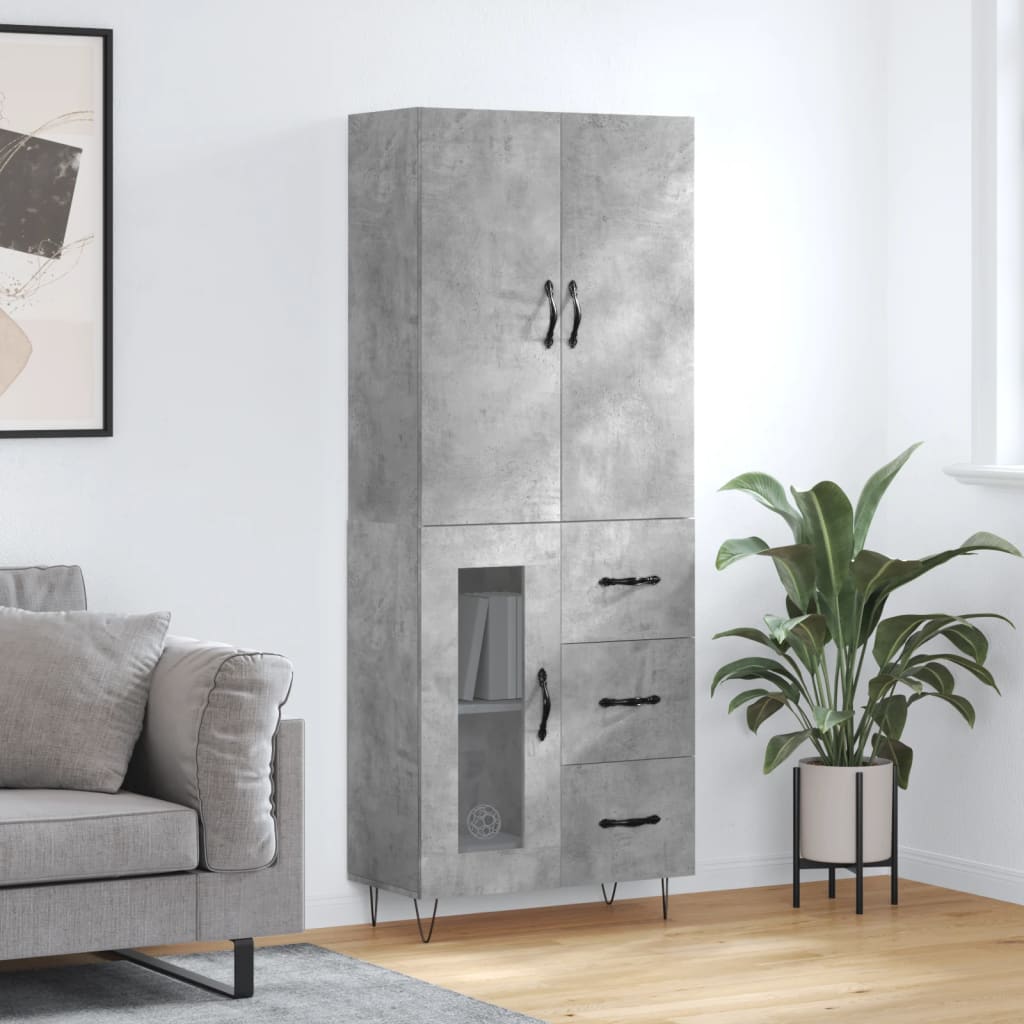 vidaXL Highboard Concrete Grey 69.5x34x180 cm Engineered Wood