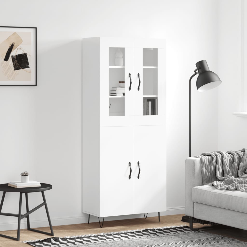 vidaXL Highboard High Gloss White 69.5x34x180 cm Engineered Wood