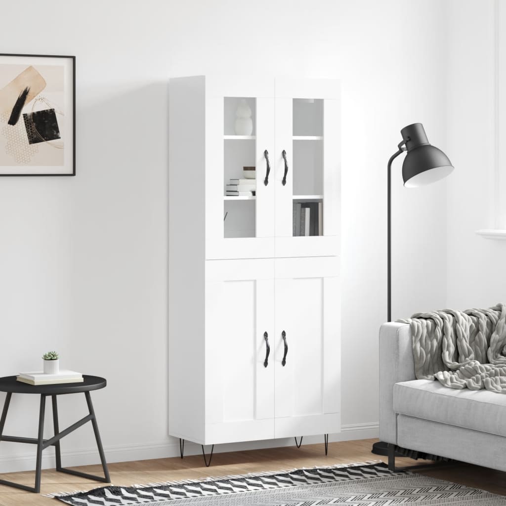vidaXL Highboard High Gloss White 69.5x34x180 cm Engineered Wood