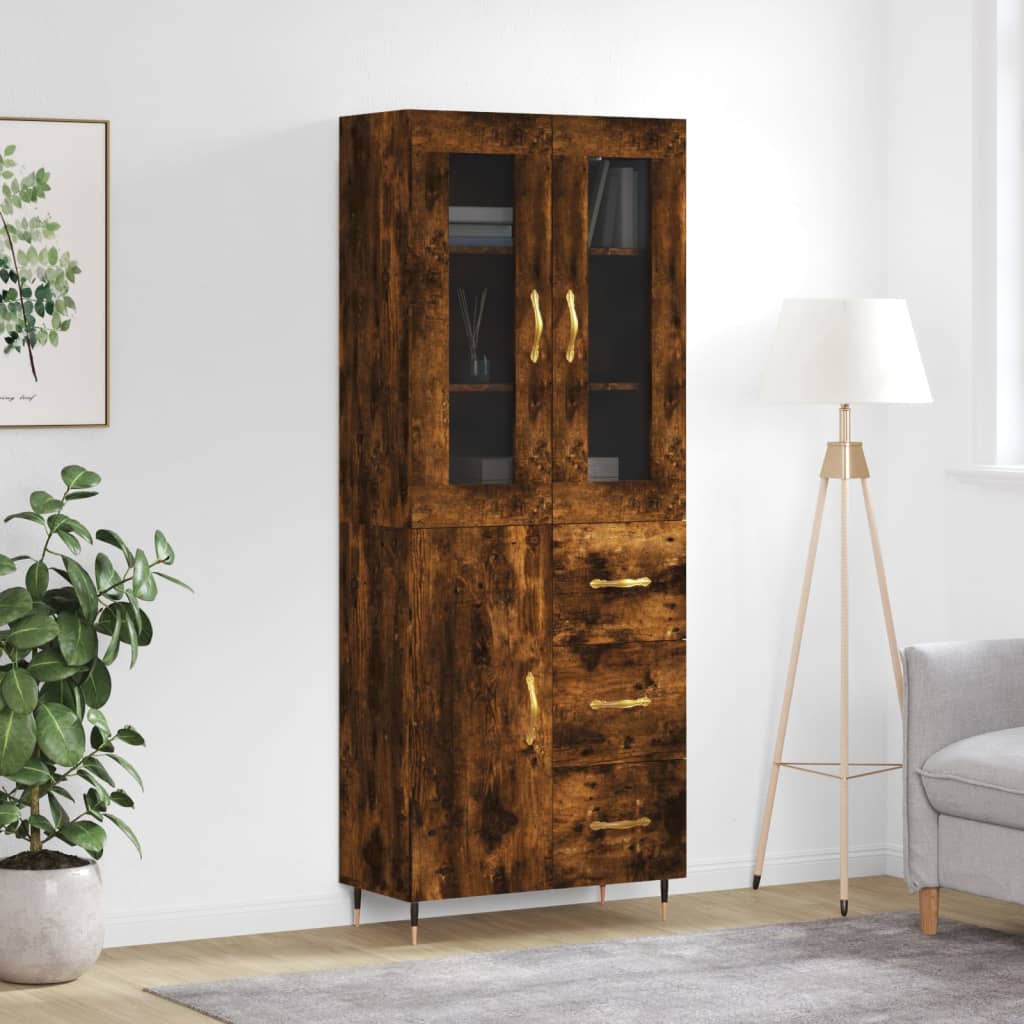 vidaXL Highboard Smoked Oak 69.5x34x180 cm Engineered Wood