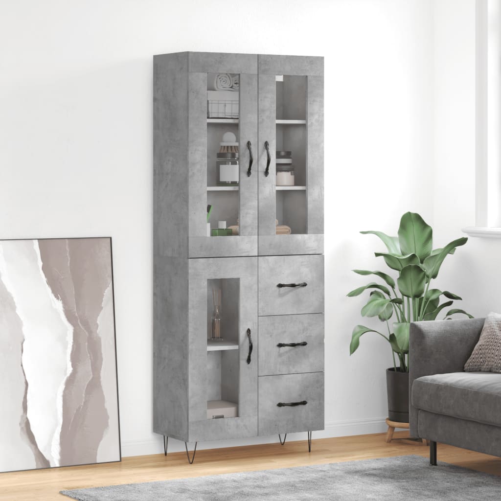 vidaXL Highboard Concrete Grey 69.5x34x180 cm Engineered Wood