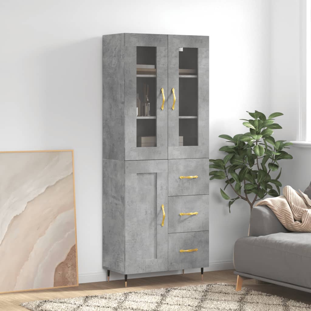 vidaXL Highboard Concrete Grey 69.5x34x180 cm Engineered Wood