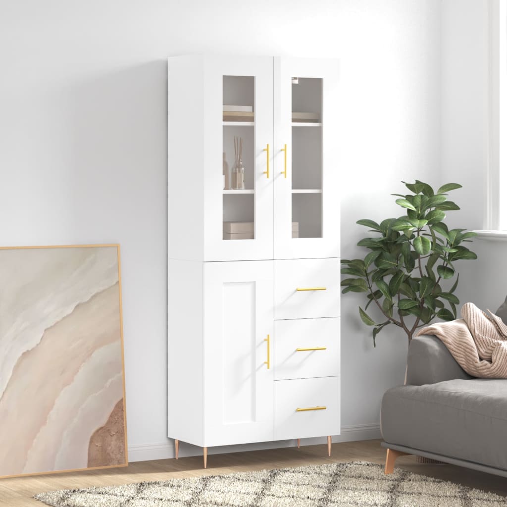 vidaXL Highboard High Gloss White 69.5x34x180 cm Engineered Wood