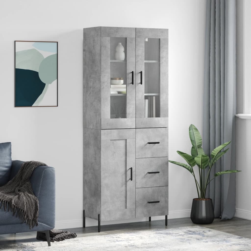 vidaXL Highboard Concrete Grey 69.5x34x180 cm Engineered Wood