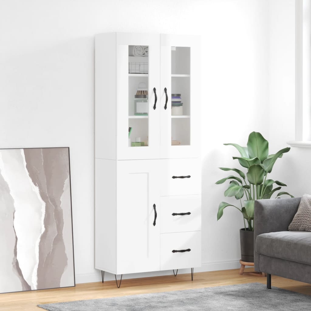 vidaXL Highboard High Gloss White 69.5x34x180 cm Engineered Wood