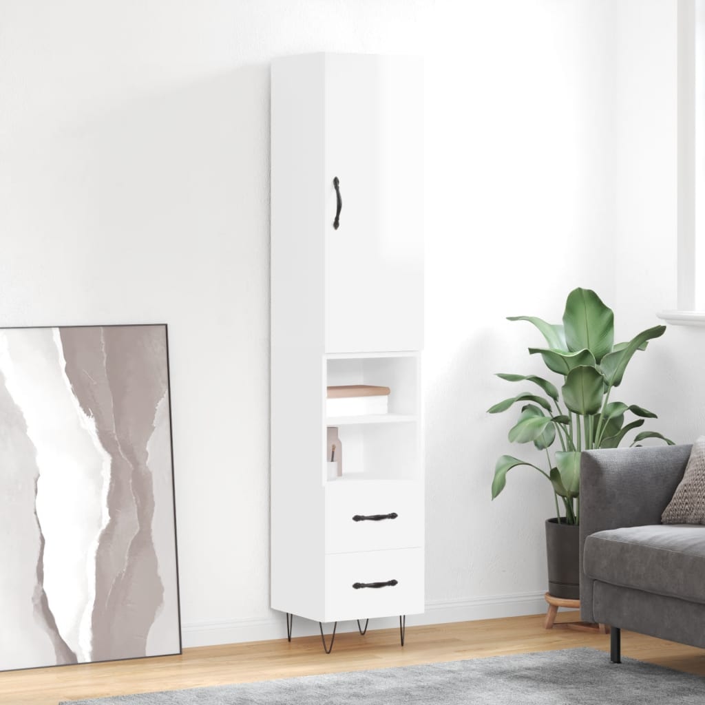 vidaXL Highboard High Gloss White 34.5x34x180 cm Engineered Wood