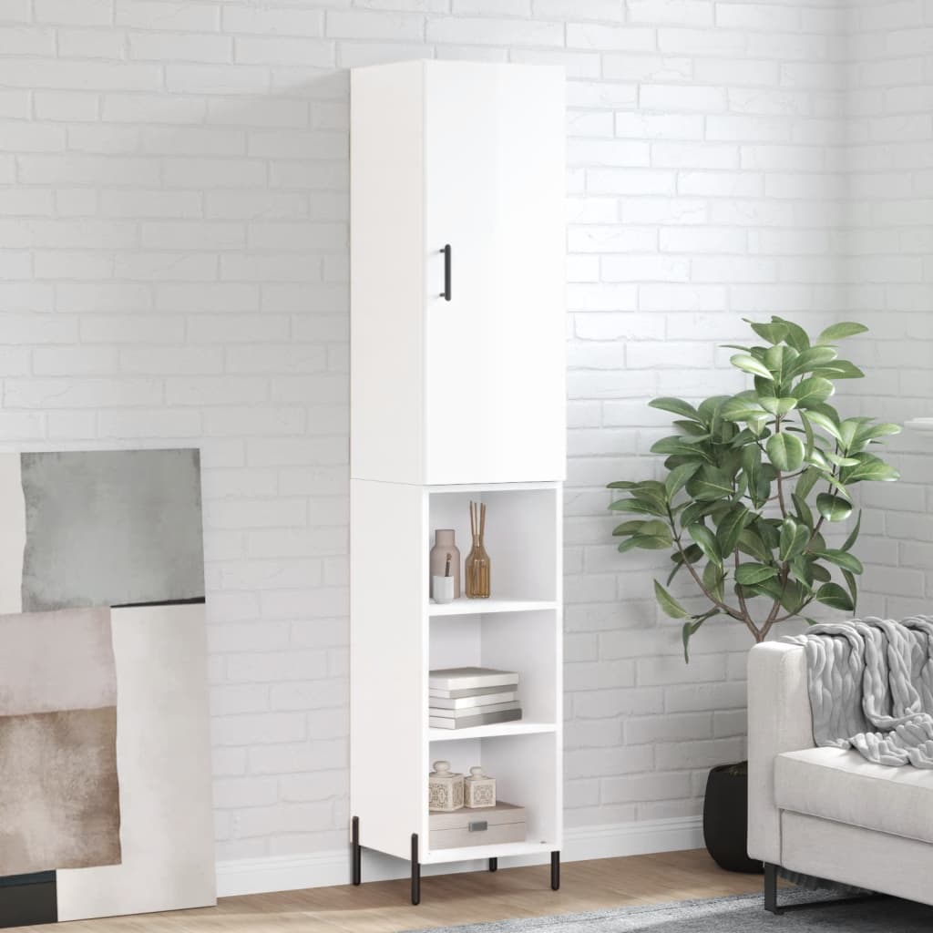 vidaXL Highboard High Gloss White 34.5x34x180 cm Engineered Wood