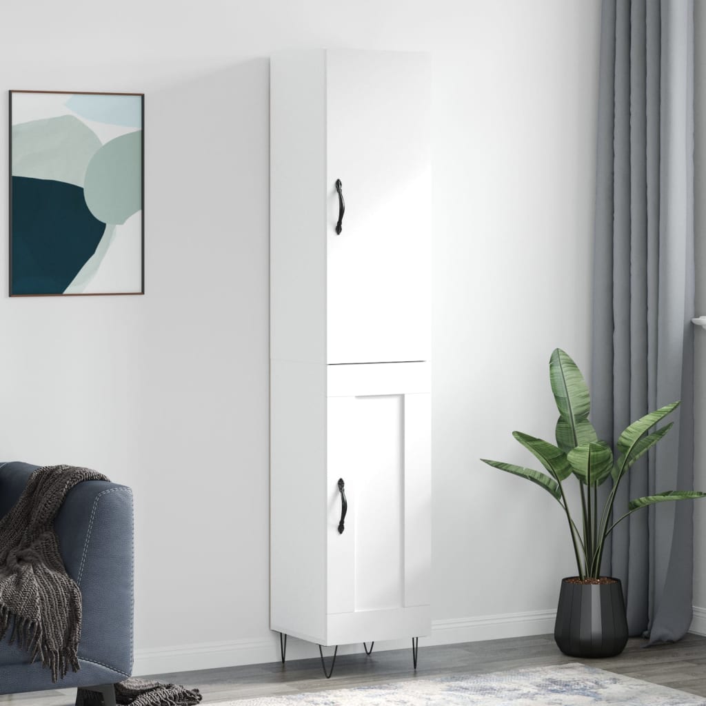 vidaXL Highboard High Gloss White 34.5x34x180 cm Engineered Wood