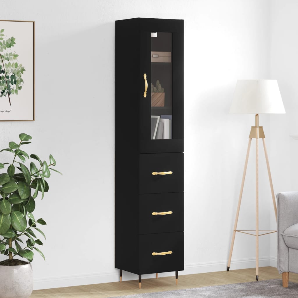 vidaXL Highboard Black 34.5x34x180 cm Engineered Wood