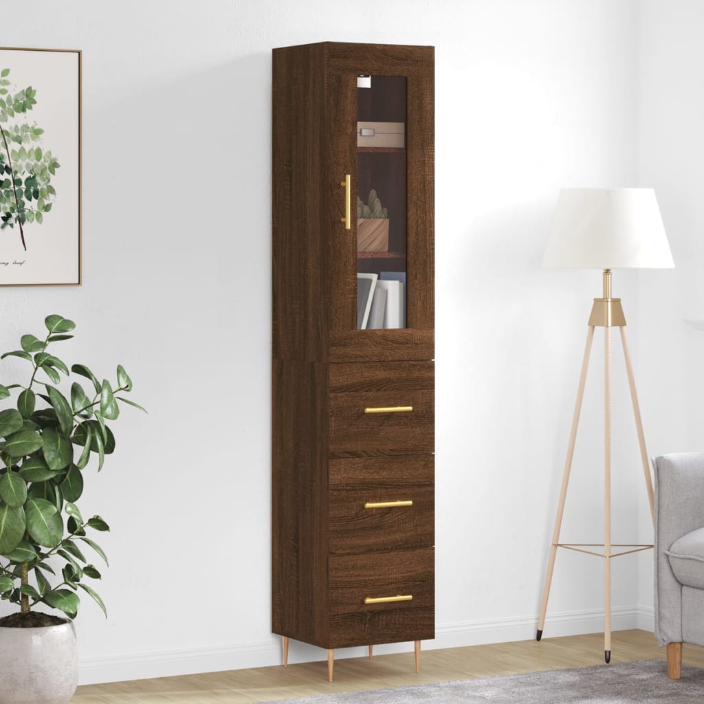 vidaXL Highboard Brown Oak 34.5x34x180 cm Engineered Wood