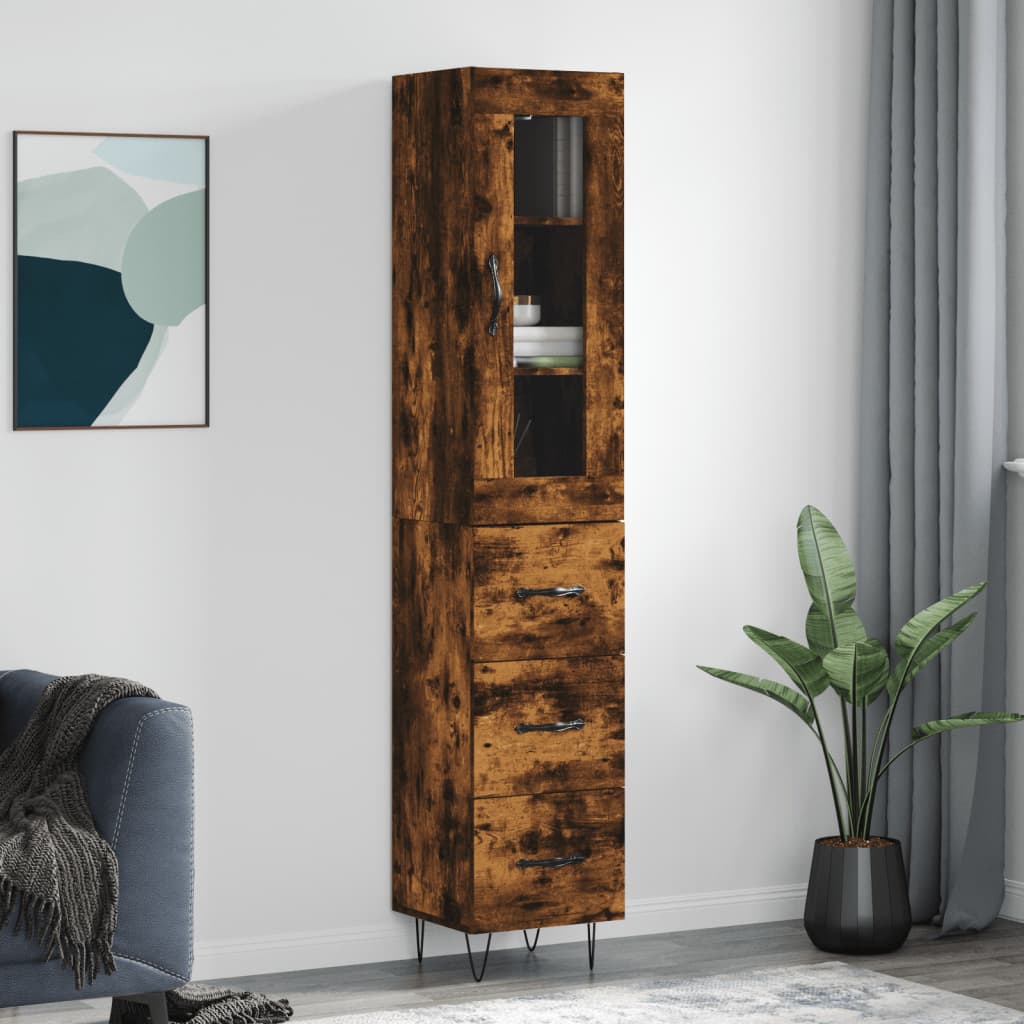 vidaXL Highboard Smoked Oak 34.5x34x180 cm Engineered Wood