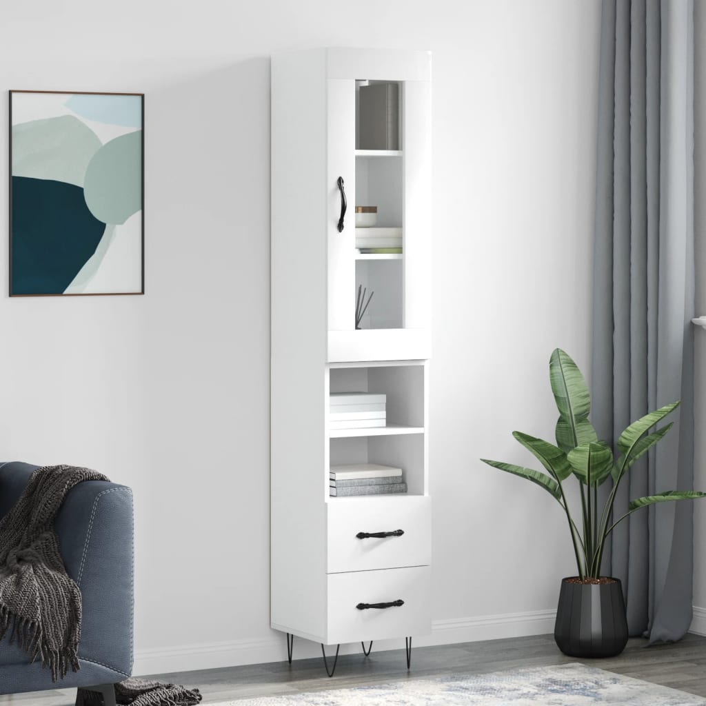 vidaXL Highboard High Gloss White 34.5x34x180 cm Engineered Wood