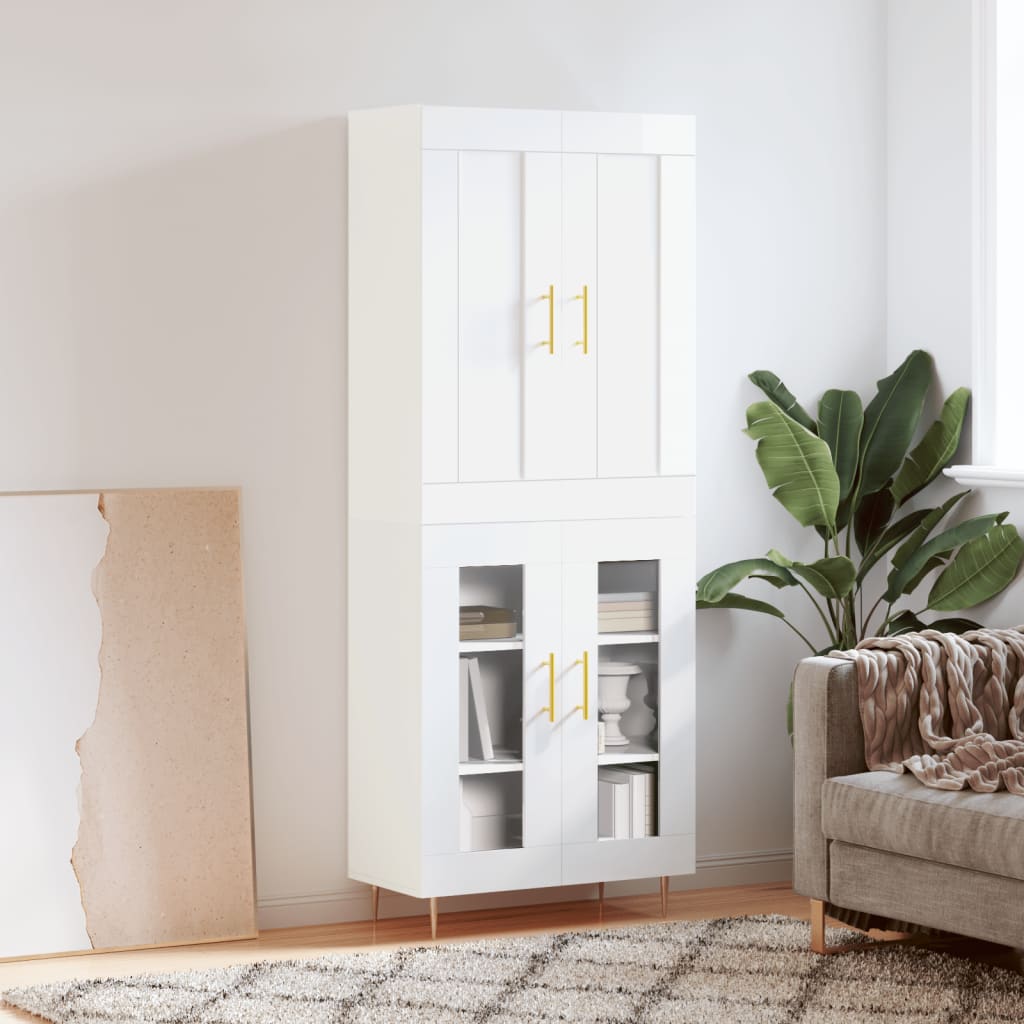vidaXL Highboard High Gloss White 69.5x34x180 cm Engineered Wood