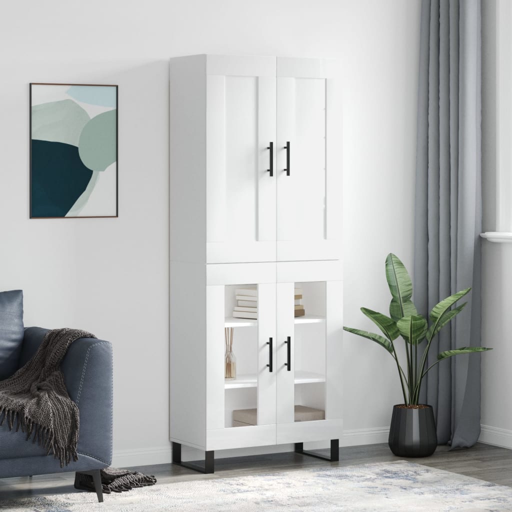 vidaXL Highboard High Gloss White 69.5x34x180 cm Engineered Wood