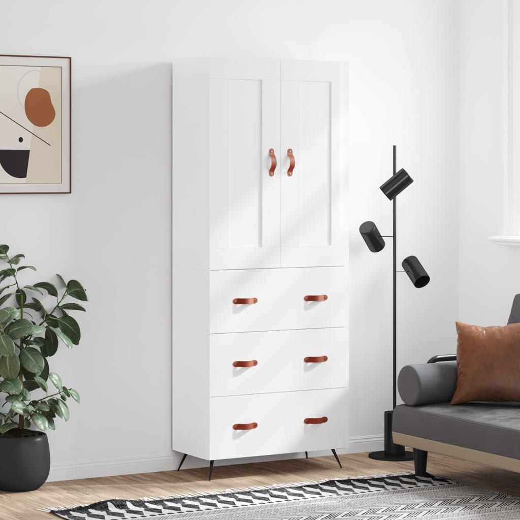 vidaXL Highboard High Gloss White 69.5x34x180 cm Engineered Wood