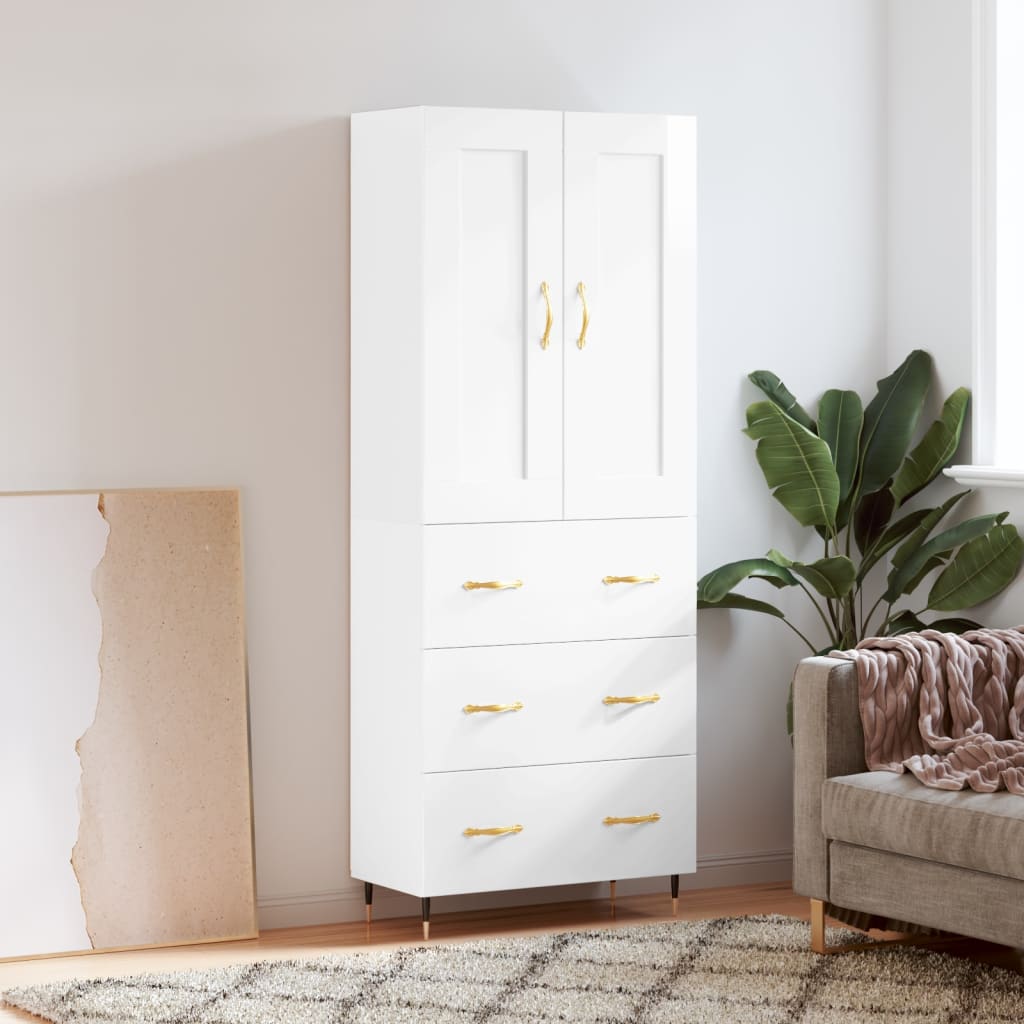vidaXL Highboard High Gloss White 69.5x34x180 cm Engineered Wood