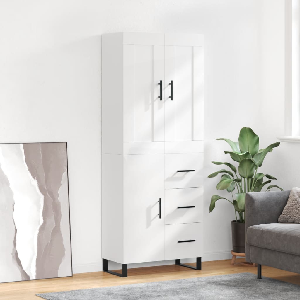 vidaXL Highboard High Gloss White 69.5x34x180 cm Engineered Wood