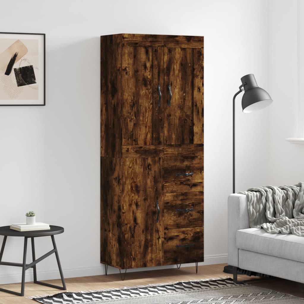 vidaXL Highboard Smoked Oak 69.5x34x180 cm Engineered Wood