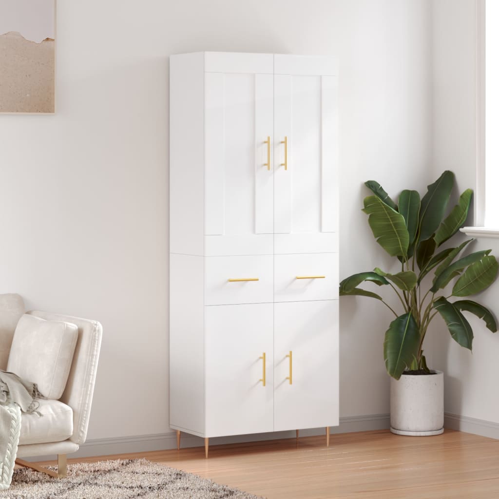 vidaXL Highboard High Gloss White 69.5x34x180 cm Engineered Wood