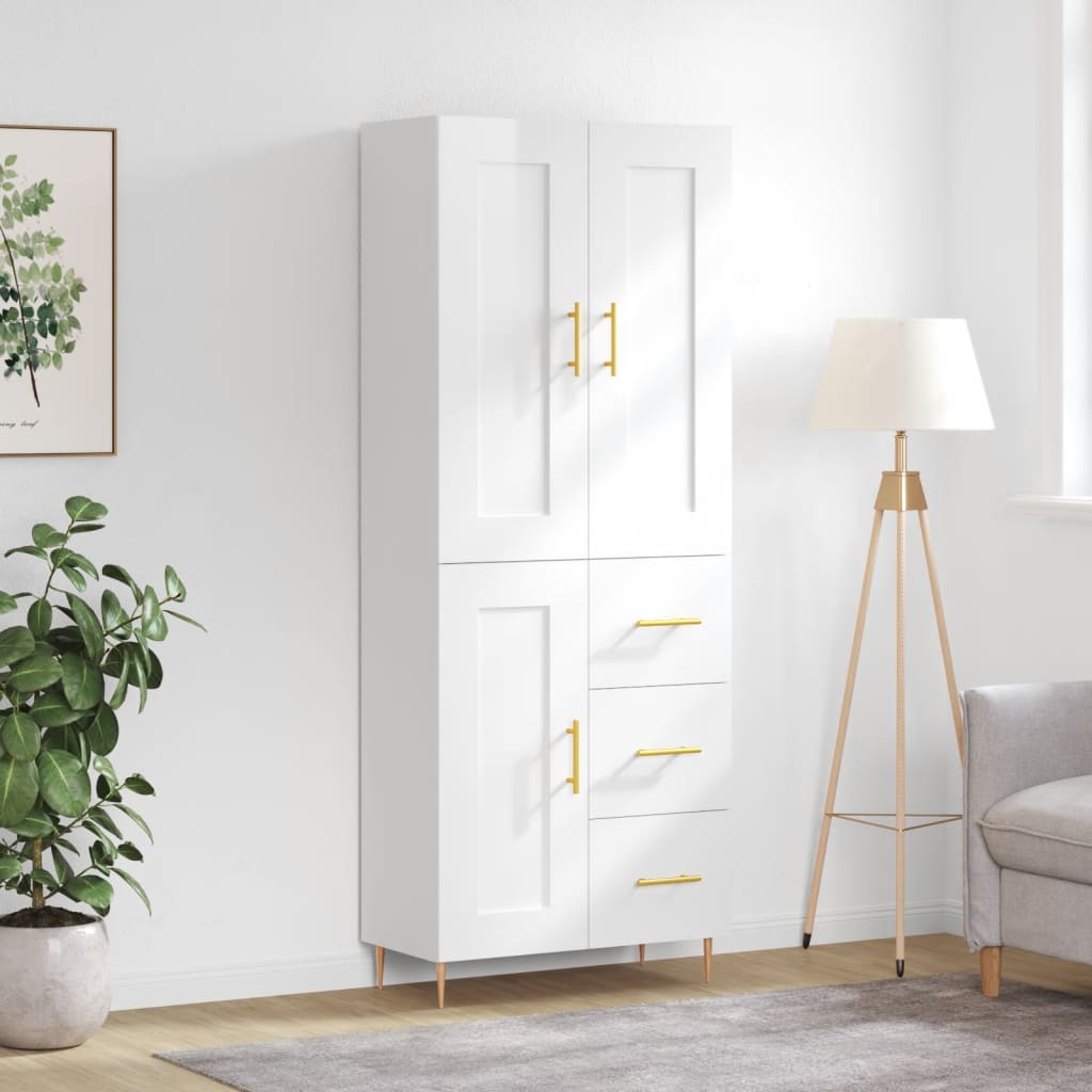vidaXL Highboard High Gloss White 69.5x34x180 cm Engineered Wood