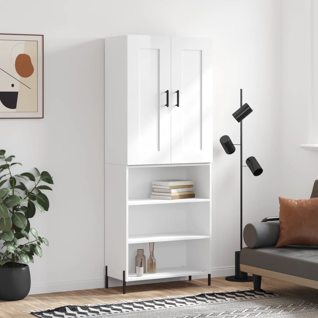 vidaXL Highboard High Gloss White 69.5x34x180 cm Engineered Wood