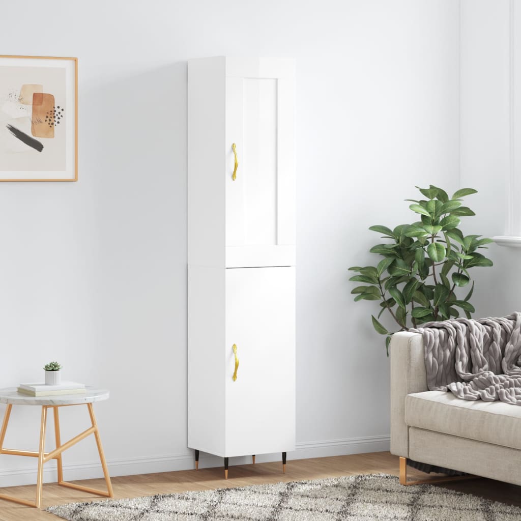 vidaXL Highboard High Gloss White 34.5x34x180 cm Engineered Wood