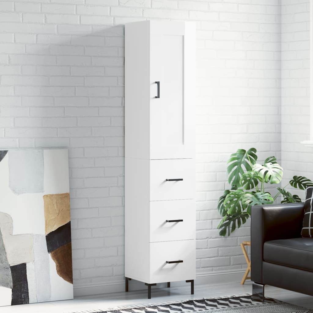 vidaXL Highboard High Gloss White 34.5x34x180 cm Engineered Wood
