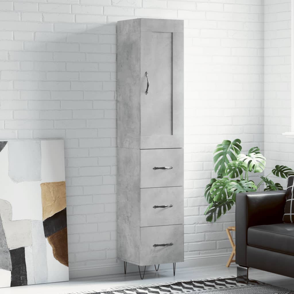 vidaXL Highboard Concrete Grey 34.5x34x180 cm Engineered Wood