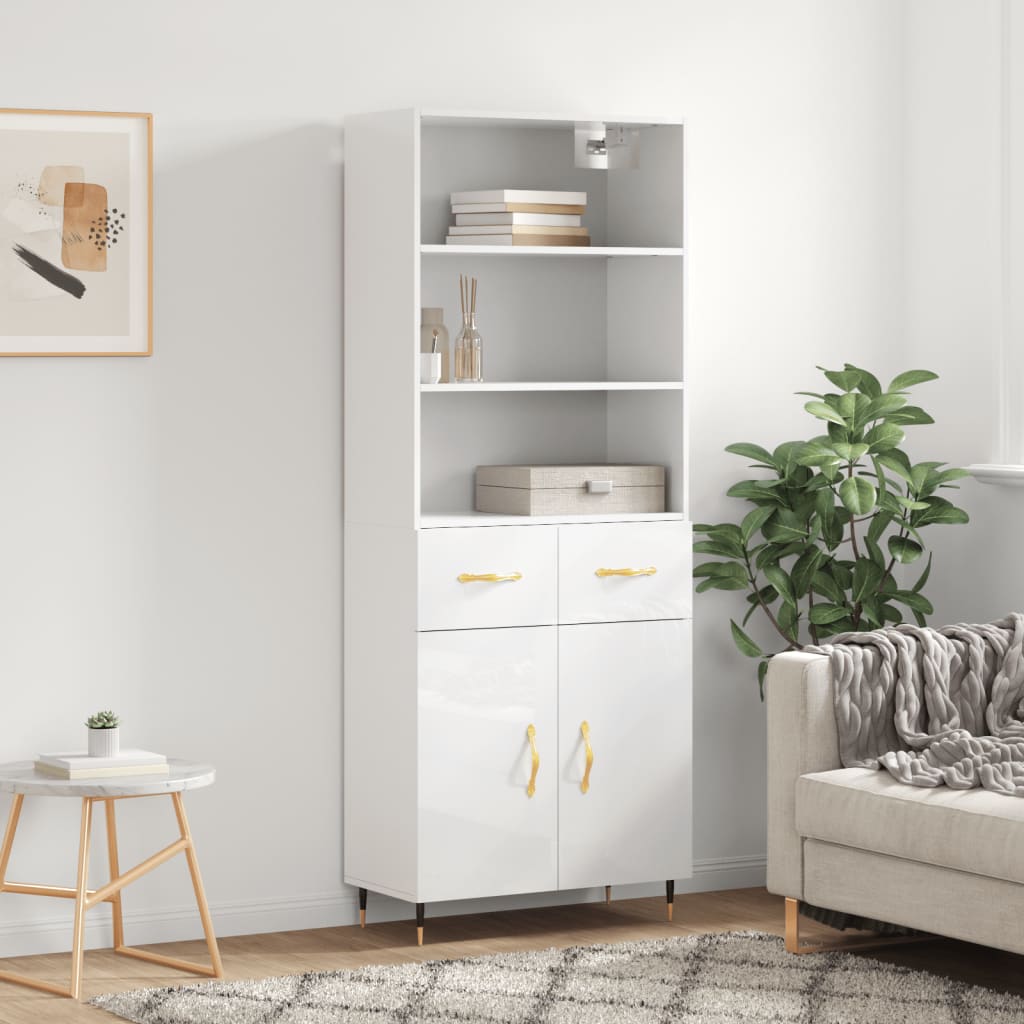 vidaXL Highboard High Gloss White 69.5x34x180 cm Engineered Wood