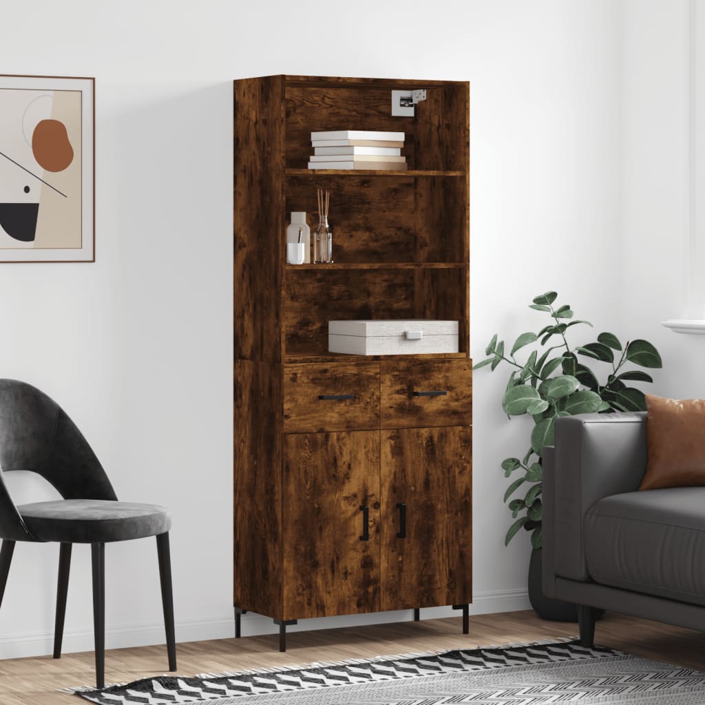 vidaXL Highboard Smoked Oak 69.5x34x180 cm Engineered Wood