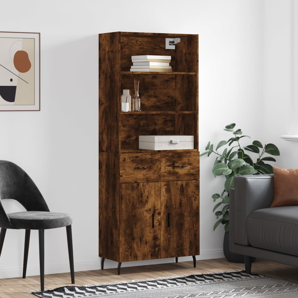 vidaXL Highboard Smoked Oak 69.5x34x180 cm Engineered Wood