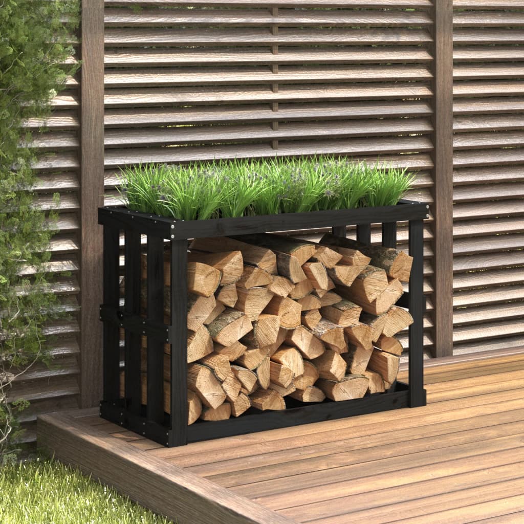 vidaXL Outdoor Log Holder Black 108x52x74 cm Solid Wood Pine