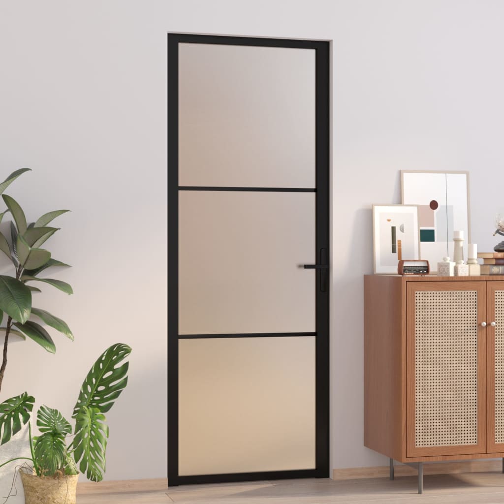 vidaXL Interior Door 76x201.5 cm Black Matt Glass and Aluminium