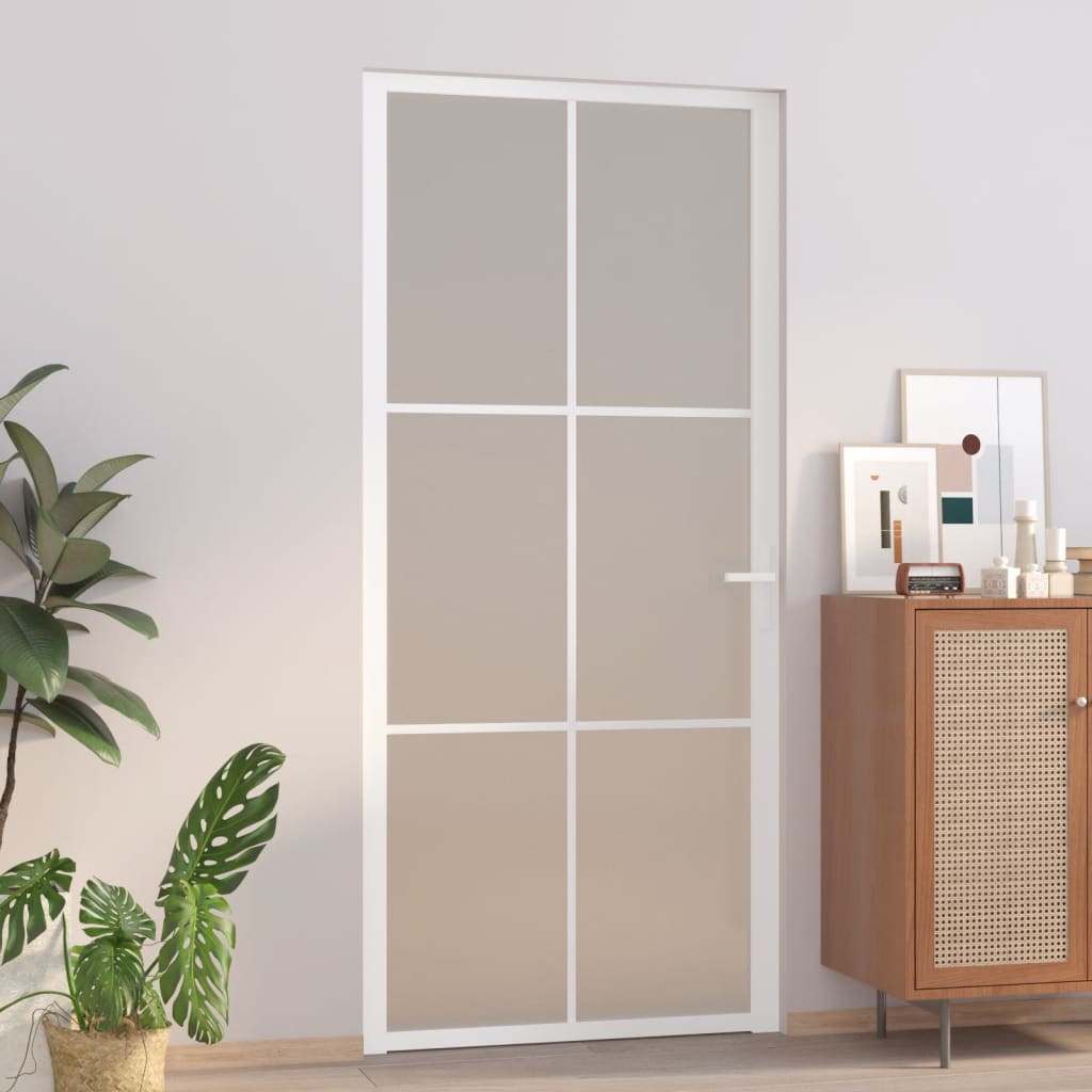 vidaXL Interior Door 93x201.5 cm White Matt Glass and Aluminium