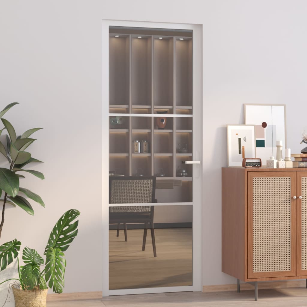 vidaXL Interior Door 76x201.5 cm White ESG Glass and Aluminium