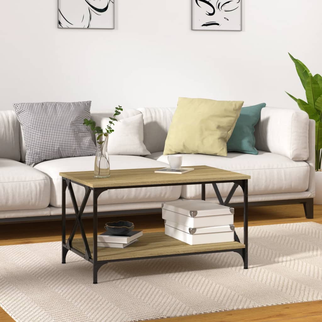 vidaXL Coffee Table Sonoma Oak 80x50x45 cm Engineered Wood and Iron