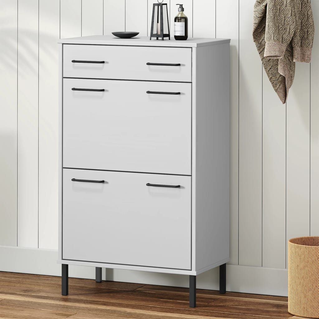 vidaXL Shoe Rack with Metal Legs White Solid Wood Pine OSLO