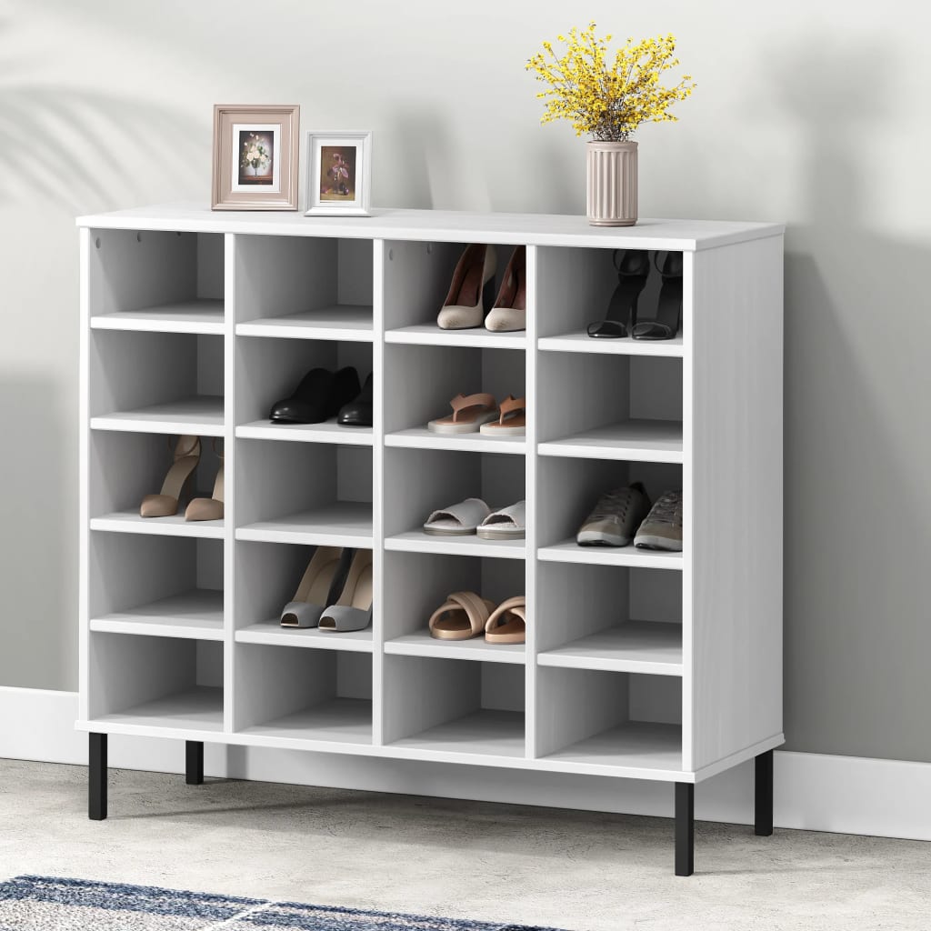 vidaXL Shoe Rack with Metal Legs White 95x35x87 cm Solid Wood OSLO