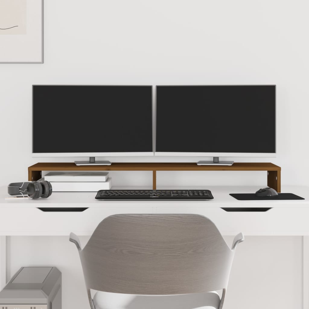 vidaXL Monitor Stand Honey Brown 100x27x10 cm Solid Wood Pine