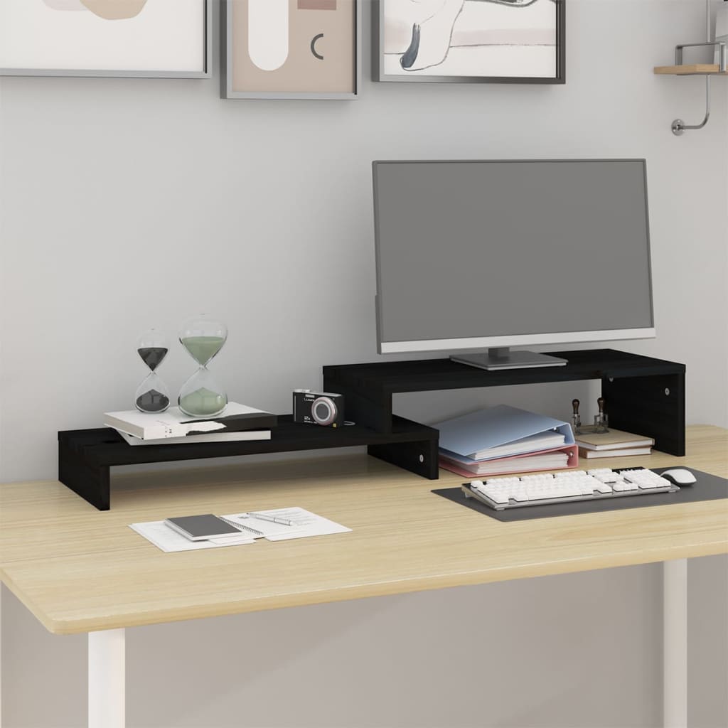 vidaXL Monitor Stand Black (52-101)x22x14 cm Solid Wood Pine