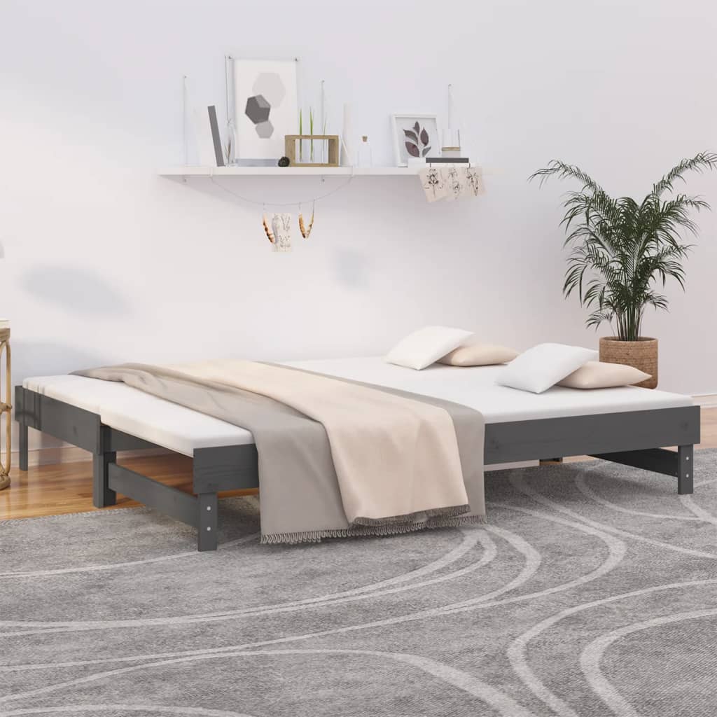 vidaXL Pull-out Day Bed Grey 2x(90x200) cm Solid Wood Pine