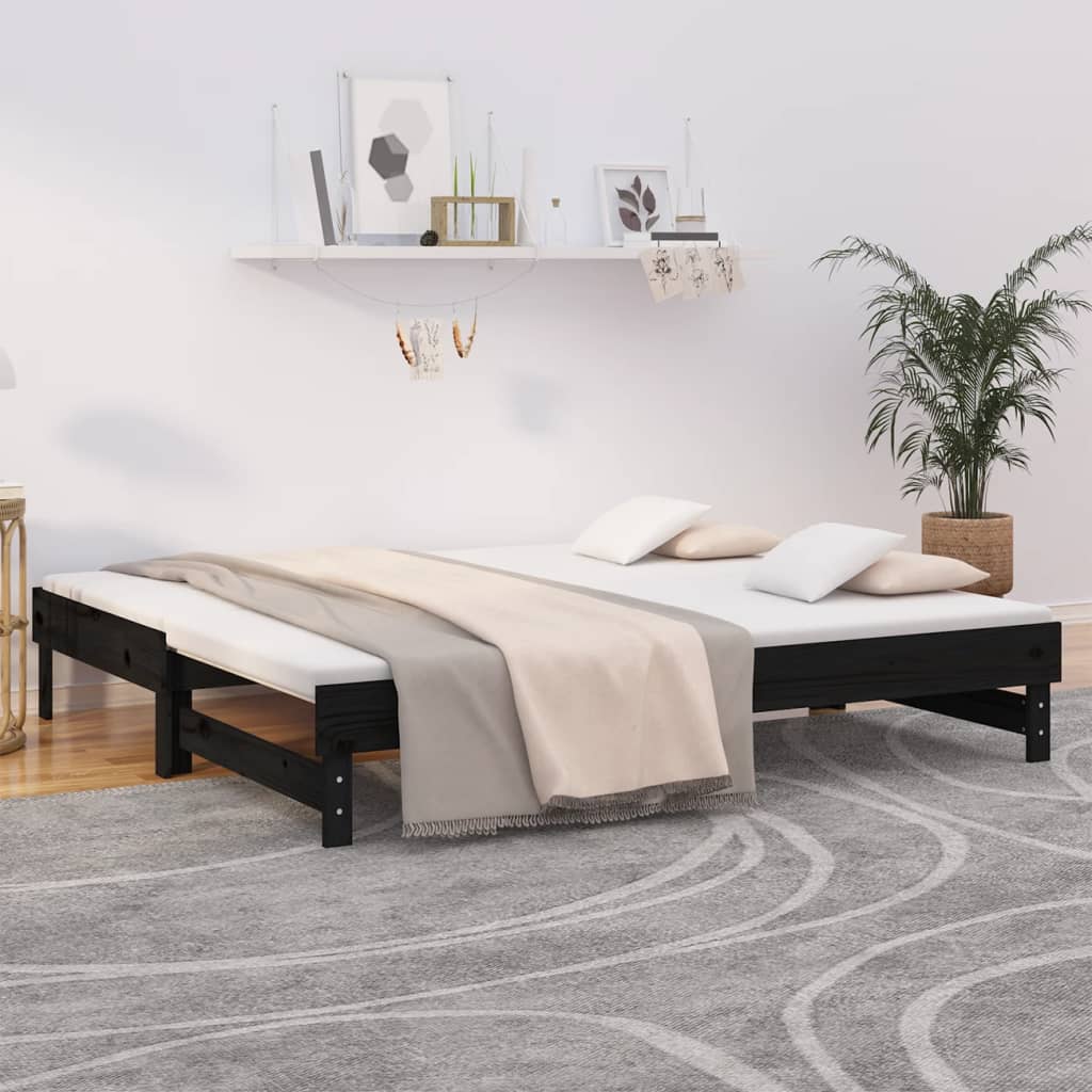 vidaXL Pull-out Day Bed Black 2x(90x190) cm Solid Wood Pine