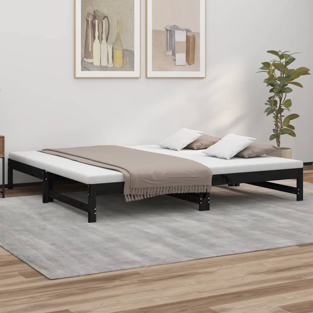 vidaXL Pull-out Day Bed Black 2x(80x200) cm Solid Wood Pine