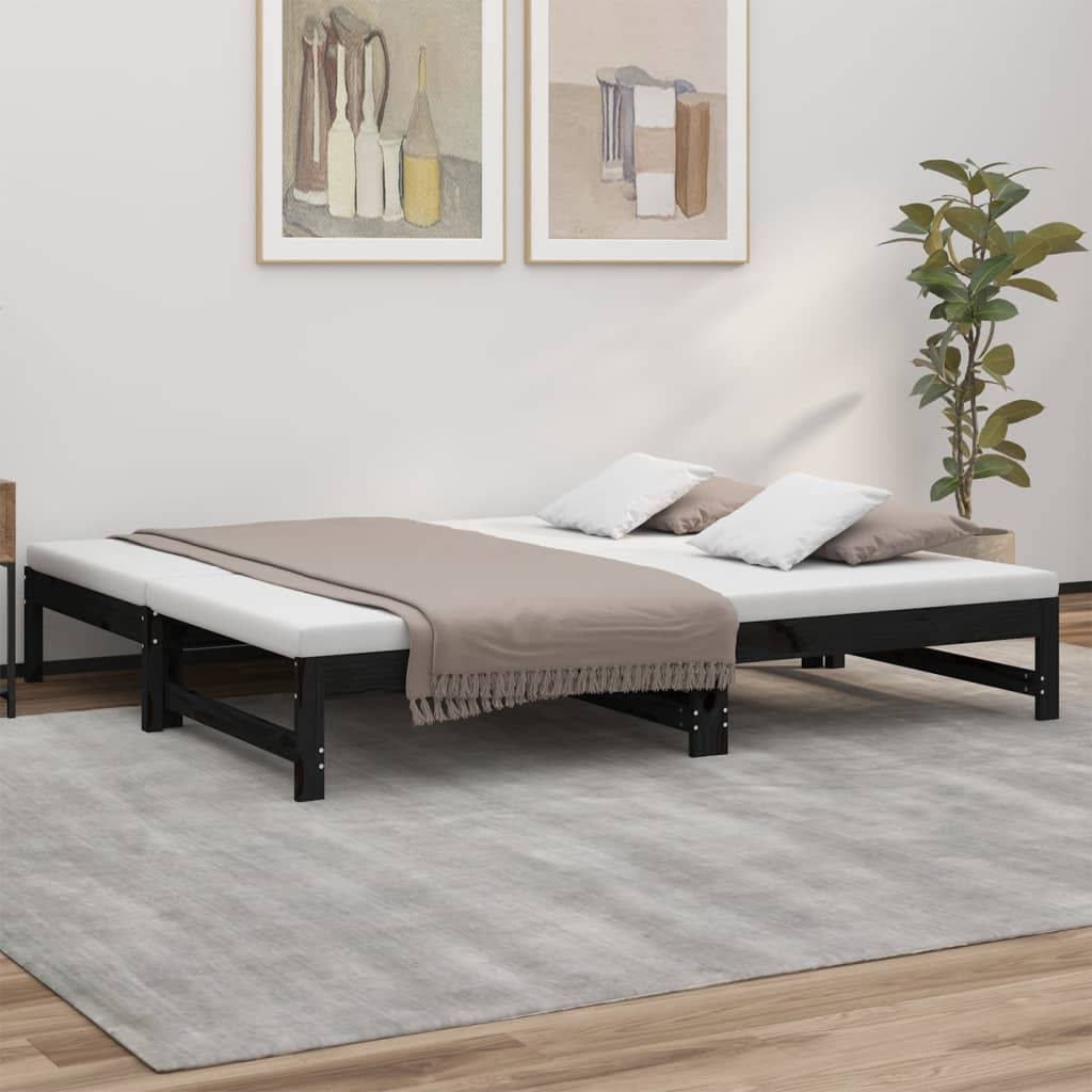 vidaXL Pull-out Day Bed Black 2x(90x190) cm Solid Wood Pine