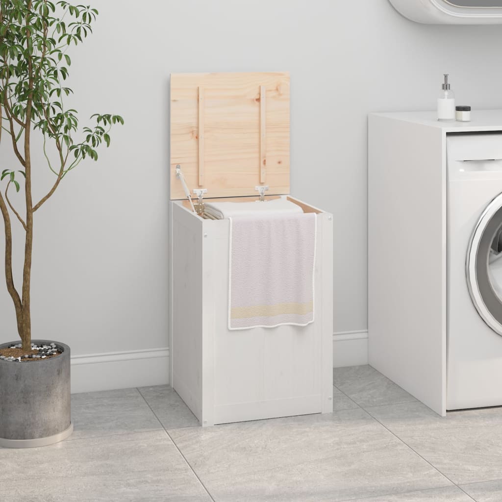 vidaXL Laundry Box White 44x44x66 cm Solid Wood Pine