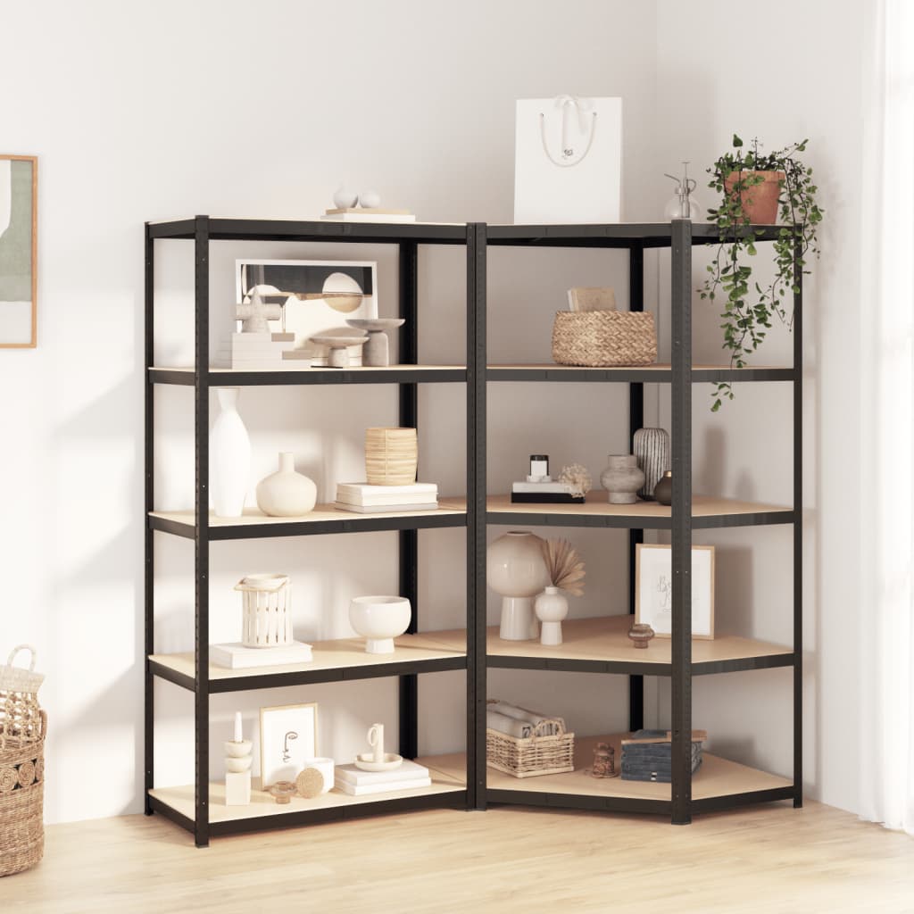 vidaXL 5-Layer Heavy-duty Shelves 2 pcs Grey Steel&Engineered Wood