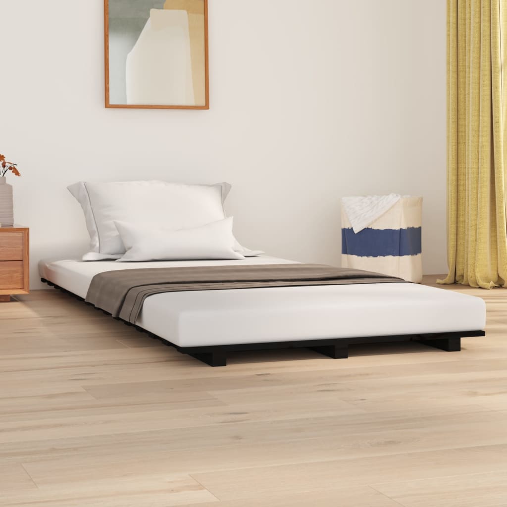 vidaXL Bed Frame Black 90x200 cm Solid Wood Pine