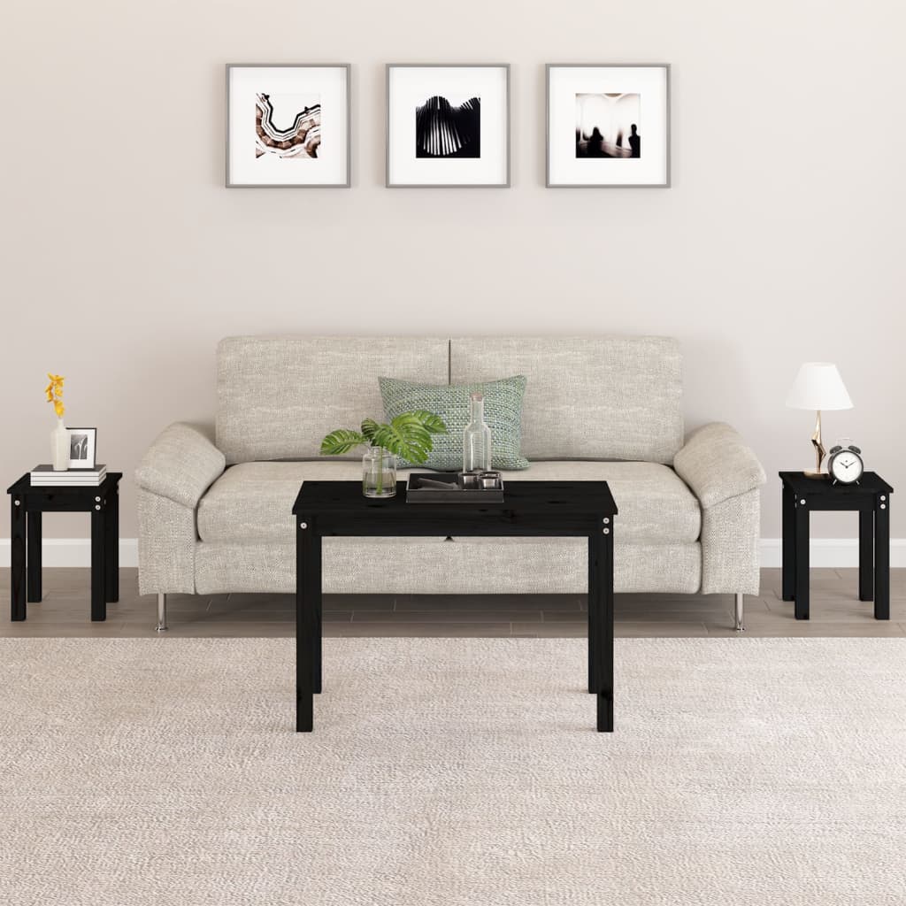 vidaXL Nesting Tables 3 pcs Black Solid Wood Pine